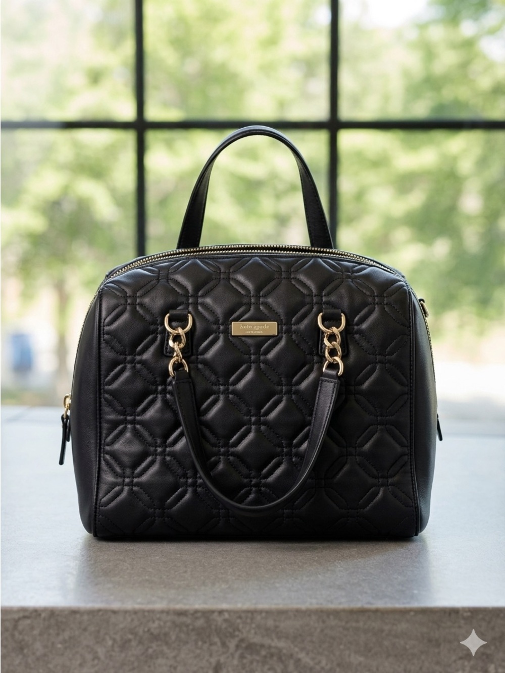 kate spade Black Quilted Dome Satchel with Gold Accents